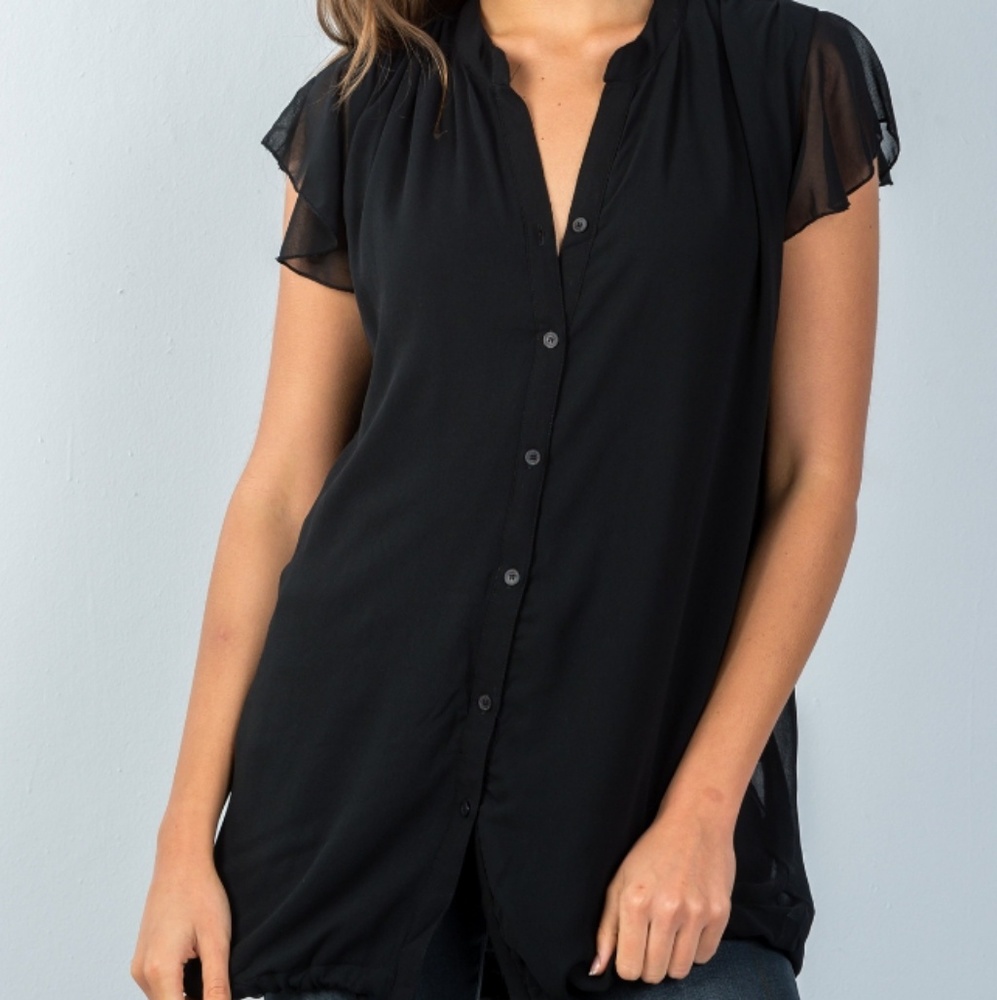💜Sepia Flutter Sleeve Tunic Top w/ Tie Hem - Picture 4 of 4